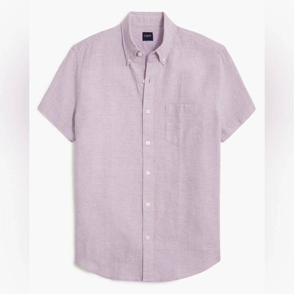 New J Crew‎ Factory short-sleeve linen-blend shirt berry houndstooth Size XL
